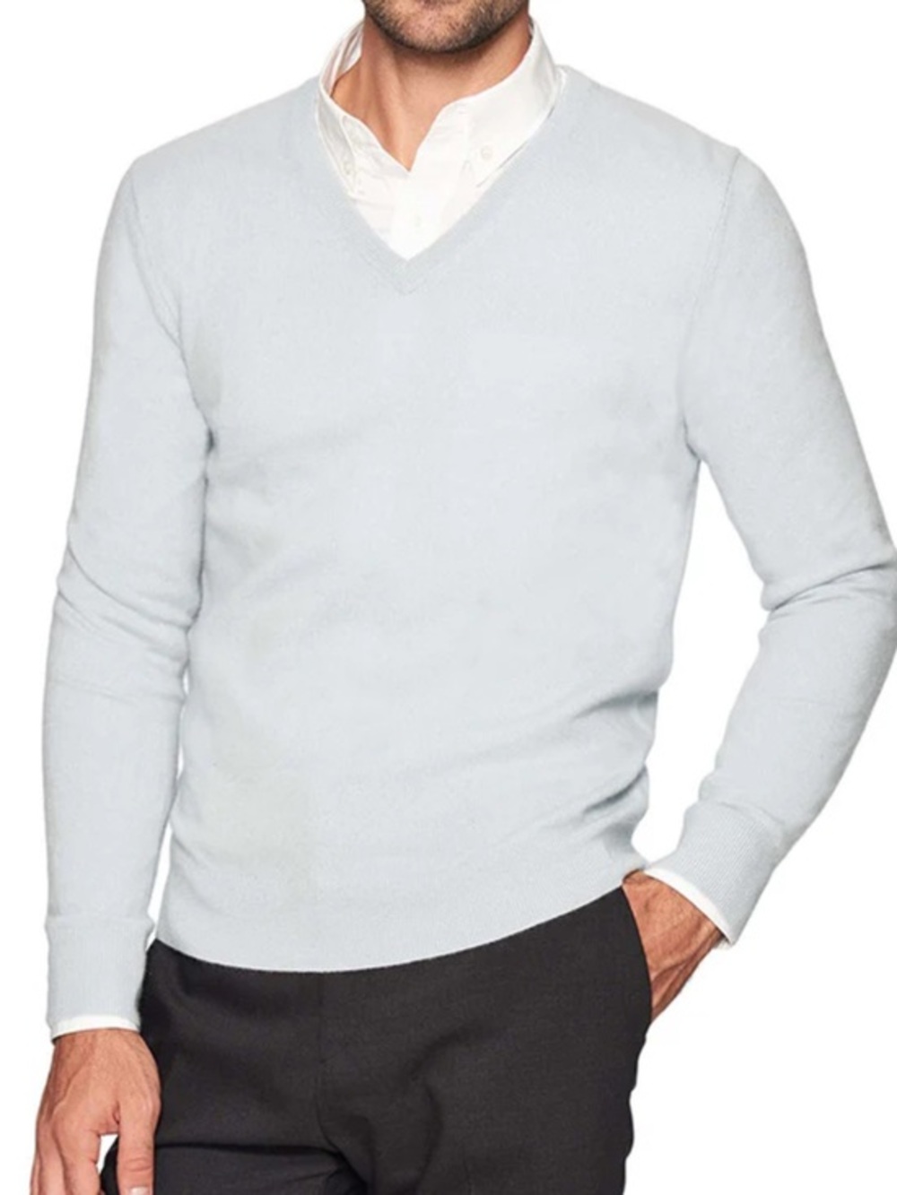 TSE Men's V-Neck Sweater in nitro blue/gray large